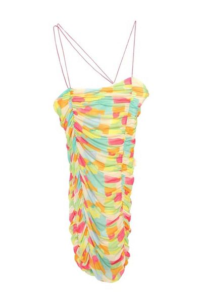 Quzu Gathered Tulle Mini Dress Yellow