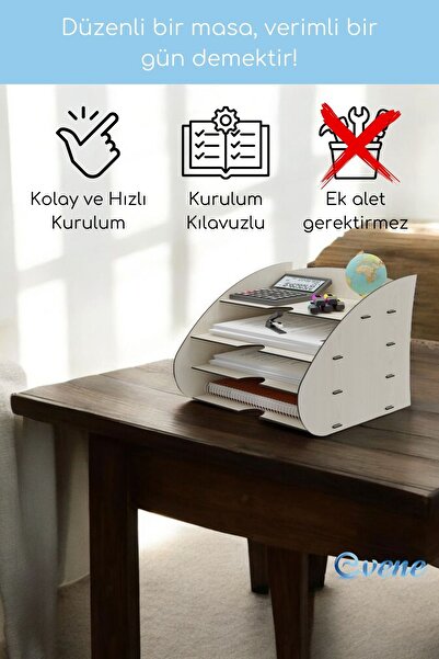 Evene Dosya Düzenleyici Masa Üstü Organizer Ahşap Evrak Raflı Model 3