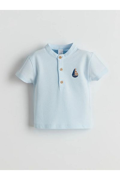 LC Waikiki Lcw Baby Blue Prevailing Collar Printed Baby Boy T-Shirt and Pants 2Pcs