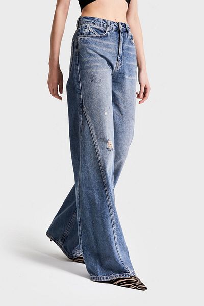 its basic Blugi de damă cu talie înaltă, cu croiala dreaptă, denim - culoare T.Jeans, 100% bumbac, 10S5-32