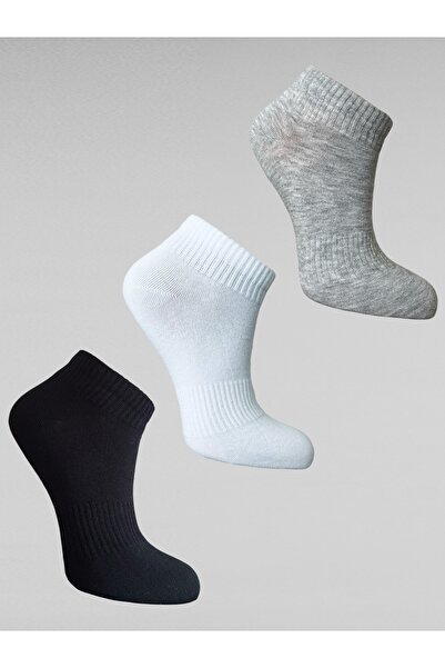 Çorabistaan 3 Çift Siyah Beyaz Gri Unisex Kadın Erkek Bilek Üstü Tenis Spor Ç...
