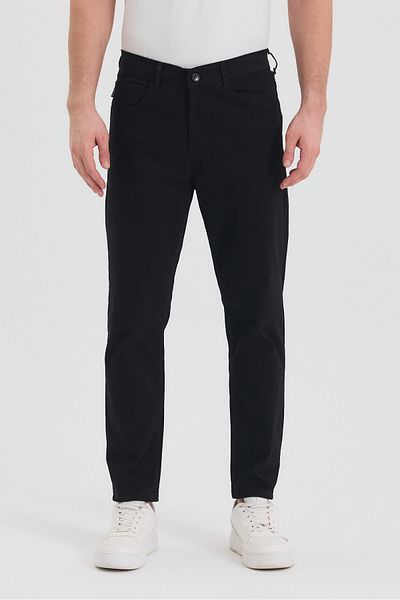 TheSeason Men's Black Slim Fit Flexible Gabardine Trousers