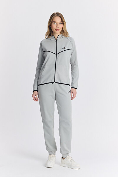 Piyera Set trening gri pentru femei, cu două fețe - cu dungi, picior elastic,...