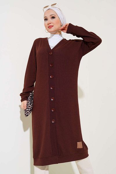 VOLT CLOTHİNG Langer, geknöpfter, gerippter Cardigan für Damen