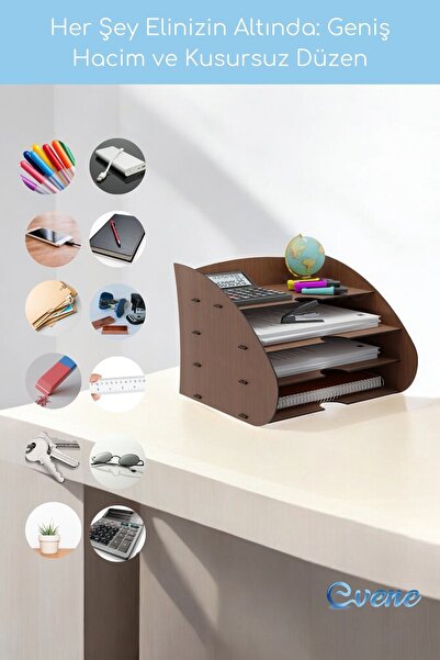 Evene Dosya Düzenleyici Masa Üstü Organizer Ahşap Evrak Raflı Model 3