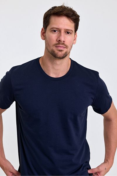 COMBİNE MİCHAİL Ανδρικό μπλουζάκι Navy Blue 100% Cotton Slim Fit Crew Neck Basic T-shirt