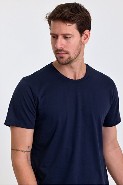 COMBİNE MİCHAİL Ανδρικό μπλουζάκι Navy Blue 100% Cotton Slim Fit Crew Neck Basic T-shirt