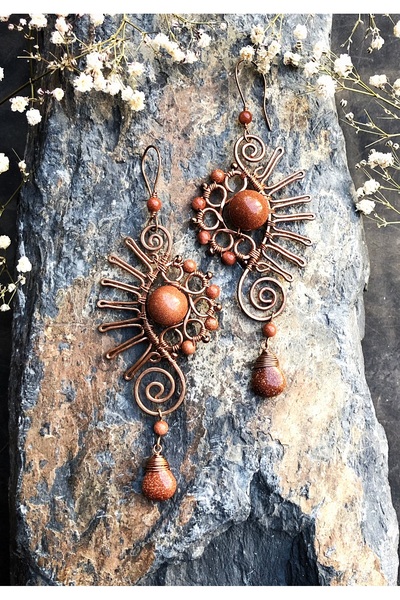 MODA Yıldız Taşlı Bakır tel Sarma Küpe