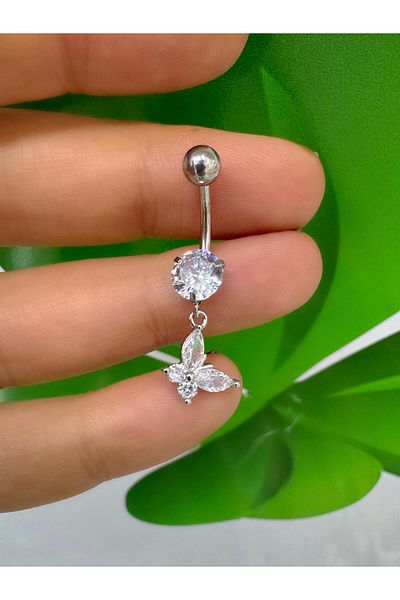 Arescollection Surgical Steel Zircon Stone Butterfly Belly Button Piercing