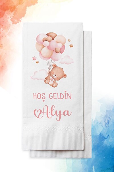 nna tasarım 50 Adet Kişiye Özel Isim Baskılı Kız Bebek Mevlidi Peçetesi(P18-50)