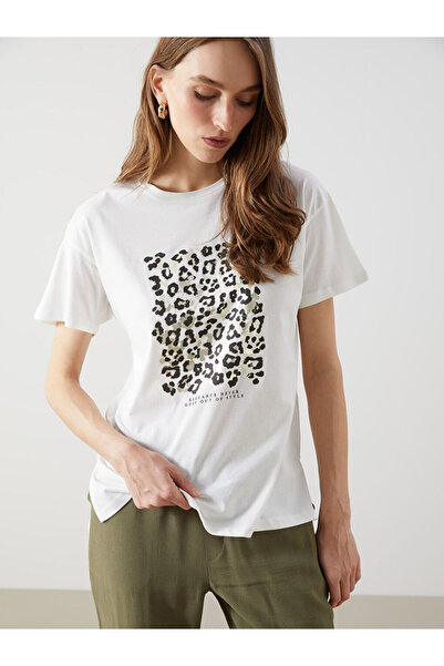 LC Waikiki RMZ GİYİM FARKIYA تي شيرت نسائي بطبعة الفهد وياقة روبا