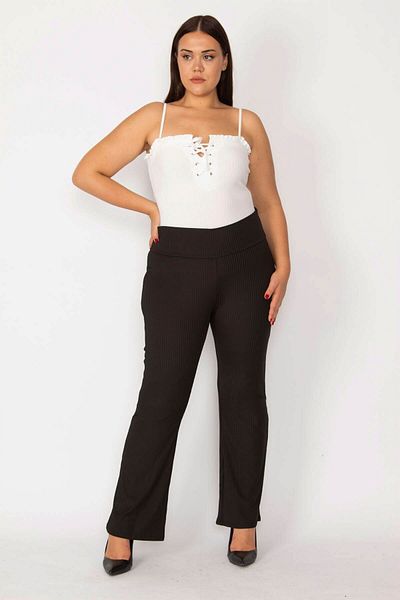 Şans Pantaloni negri, cu dungi, cu dungi late, pentru femei, mărimi mari 65n28669