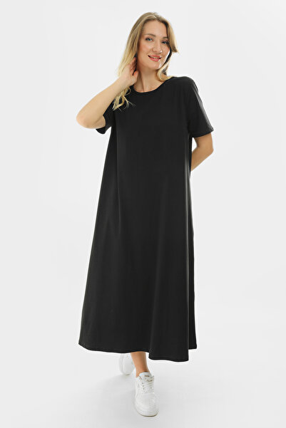 Almila Μοντέλο 2029 Γυναικείο μάξι χτενισμένο βαμβακερό φόρεμα - κοντομάνικο