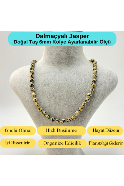 YILDIZ DOĞAL TAŞ SERTİFİKALI Dalmaçyalı Jasper Doğal Taş 6mm Makrome Kolye 45...
