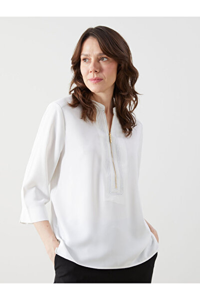 LC Waikiki Εκρού Γυναικεία Μπλούζα με Γιακά Αερομπίν