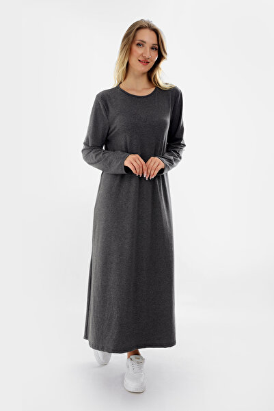 Almila Βαμβακερό μακρυμάνικο φόρεμα με λαιμόκοψη 2031