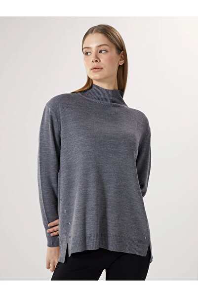 LC Waikiki Lcwaikiki Basic Gray Half Turtleneck Oversize Women's Knitwear Sweater