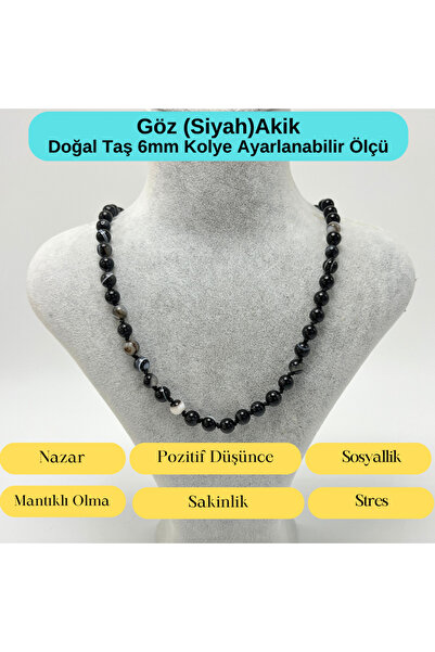 YILDIZ DOĞAL TAŞ SERTİFİKALI Göz Akik Doğal Taş 6mm Makrome Kolye 45cm- 55cm ...