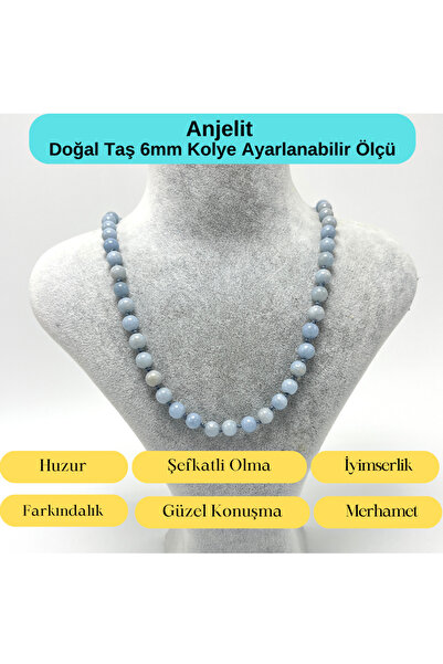 YILDIZ DOĞAL TAŞ SERTİFİKALI Anjelit Doğal Taş 6mm Makrome Kolye 45cm- 55cm A...