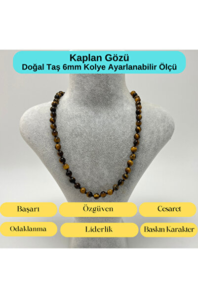 YILDIZ DOĞAL TAŞ SERTİFİKALI Kaplan Gözü Doğal Taş 6mm Makrome Kolye 45cm- 55...