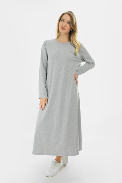 Almila Βαμβακερό μακρυμάνικο φόρεμα με λαιμόκοψη 2031