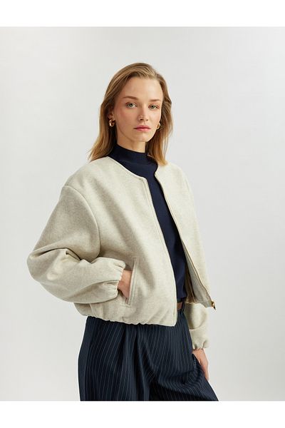 Koton Long Sleeve Zippered College Jacket with Pockets