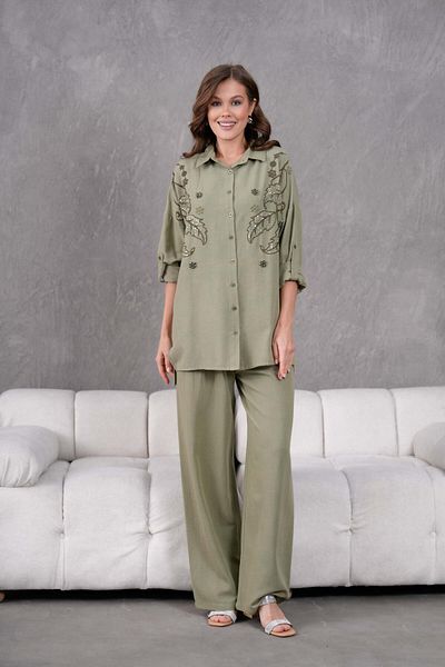 BURRASCA Embroidered Stone Linen Suit