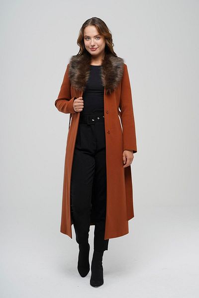 Concept. Fur Collar Tied Waist Mid-Length Coat Tile 3397