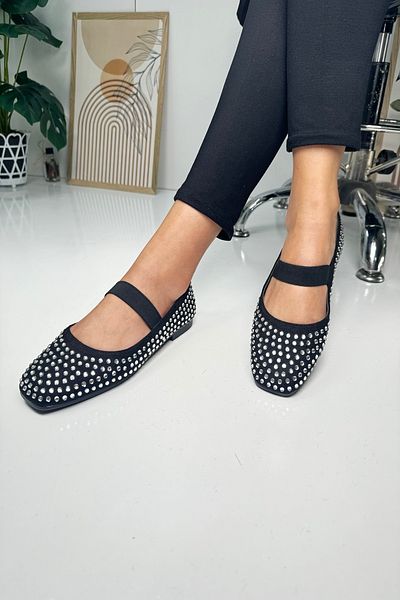 Allyup Pantofi de zi cu zi pentru damă, piatră neagră, platină, elastic, cu toc mic, cu vârful tocit, pantofi confortabili 347