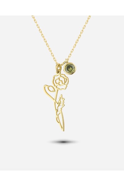 MEKS JEWELS Gümüş Ağustos Ayı Doğum Çiçeği Gelincik Kolyesi