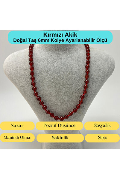 YILDIZ DOĞAL TAŞ SERTİFİKALI Kırmızı Akik Doğal Taş 6mm Makrome Kolye 45cm- 5...