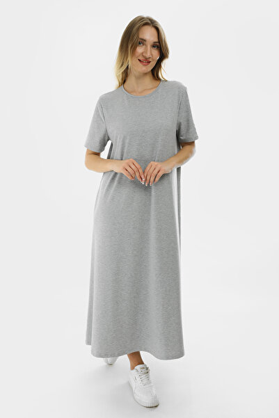 Almila Κοντομάνικο Maxi Χτενισμένο Βαμβακερό Φόρεμα 2029 - Μακρύ Χτενισμένο Βαμβακερό Φόρεμα