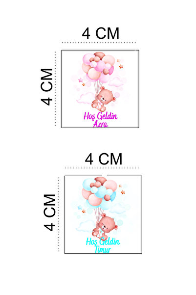 Azresa Kişiye Özel 50 Adet 4x4 Doğum Günü & Baby Shower Madlen Çikolata Stick...