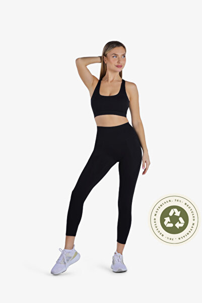 YesEco Black Activewear Set | Recycled Fabric Padded Y-Back Sports Bra & Pants