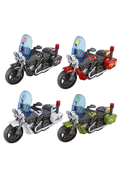 hediyecik Sürtmeli Oyuncak Polis,Asker,Ambulans İtfaiye Motosiklet 4'lü Set 16 Cm