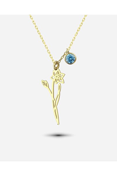MEKS JEWELS Gümüş Mart Ayı Doğum Çiçeği Nergis Kolyesi