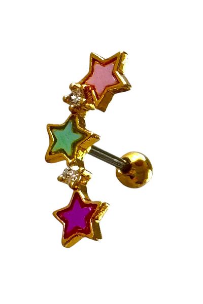 TAKIŞTIR Gold Color Star Figured Stone Surgical Steel Tragus/ Cartilage Earring/Piercing (Single)