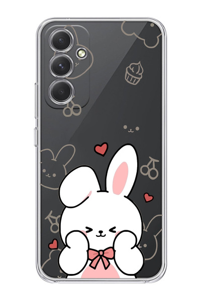 moonset Samsung Galaxy A34 Uyumlu Sevimli Tavşan Tasarımlı Baskılı Şeffaf Tel...