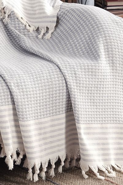 LADYNİL Pyramid Gray Sofa Cover| Sofa Shawl 180x210 Cotton