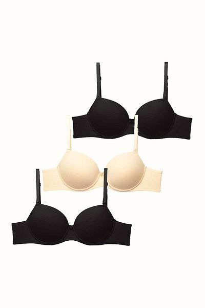 C&City Push up Soft Knitted Bra - 3 Pack C37020 Black/Nude