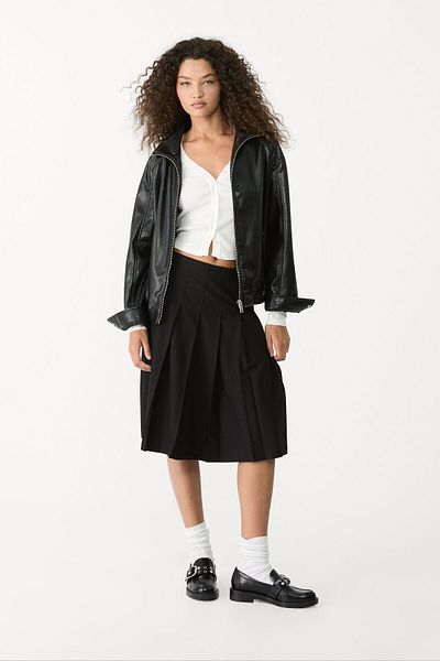 Stradivarius Midi skirt with box pleats