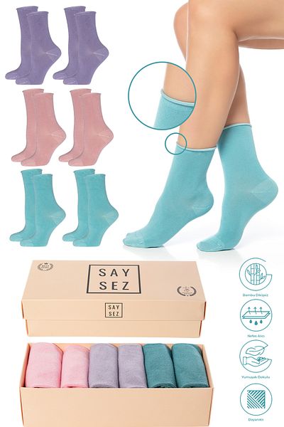 SAYSEZ Premium Bamboo Women's Socks - 6-Piece Colorful Socks, No Elastic and No Trace