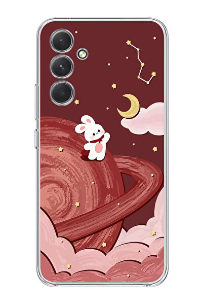 moonset Samsung Galaxy A34 Uyumlu Sevimli Tavşan Tasarımlı Baskılı Şeffaf Telefon Kılıfı