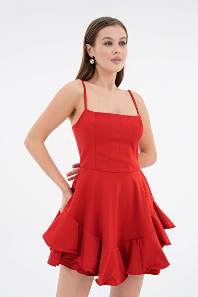 vuvutasarım Атласна тканина Тонка спідниця з бретельками Складка Короткий кль...