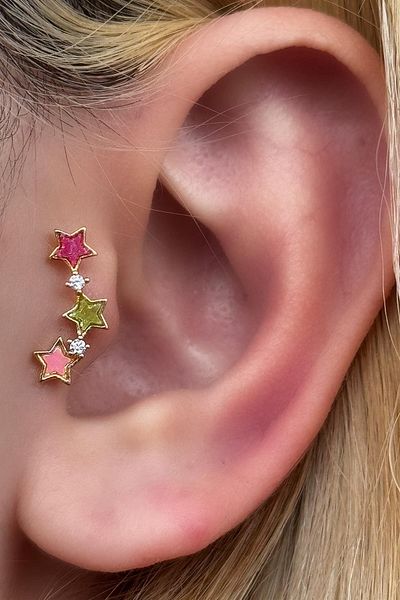 TAKIŞTIR Gold Color Star Figured Stone Surgical Steel Tragus/ Cartilage Earring/Piercing (Single)