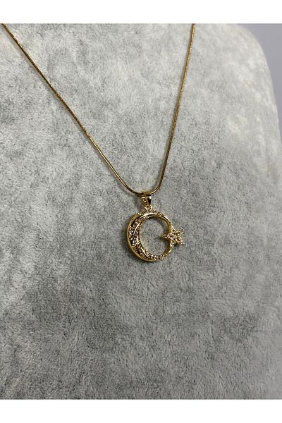 Uzak Işıklar Moon Star Steel Necklace Gold