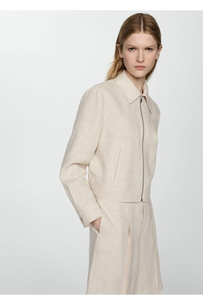 MANGO Woman %100 keten fermuarlı ceket