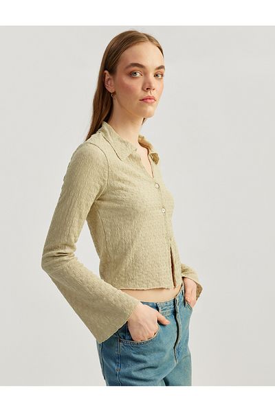 Koton Slim Fit Top cu mânecă lungă Slim Fit, cămașă texturată și tricou cu nasturi cu rever Tehnica Wrap
