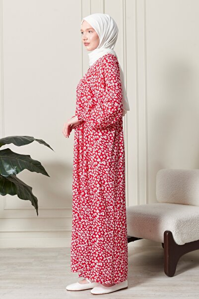 fistan Shirred Robadan Buttoned Front Viscose Fabric Tesseture Clothing Mother Dress Prayer Dress