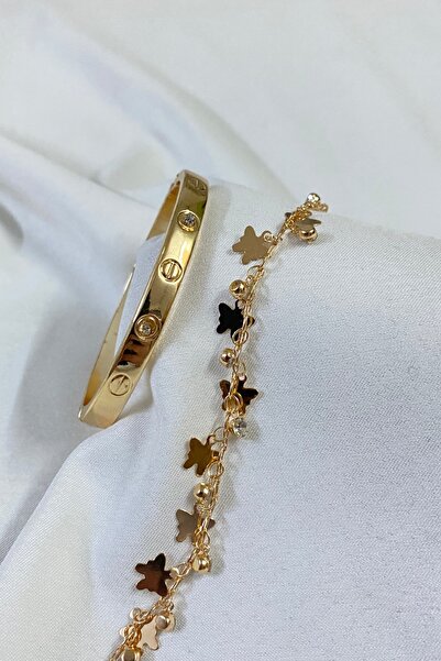 KOBA Altın Kaplama 2'li Kelebek Figürlü Şık Ve Zarifi Kadın Bileklik seti